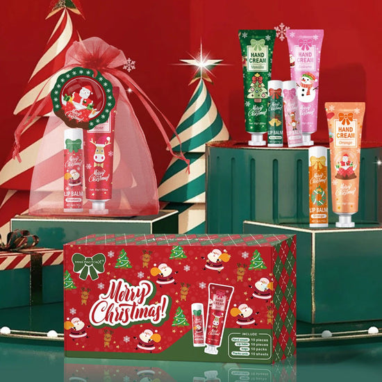 Christmas Kit-10 Sets Box Hand Cream Kit Lip Balm Set With