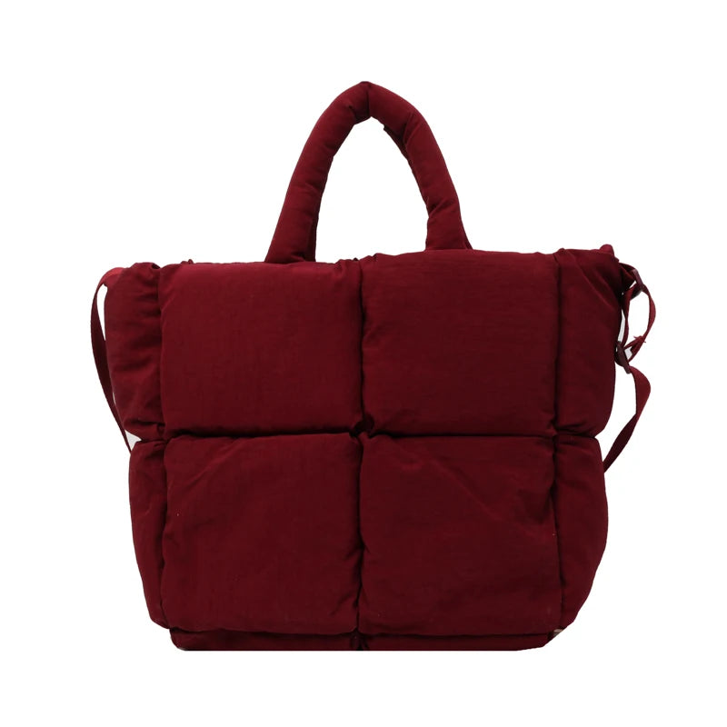 Women Puffer Satchel Bags Large Capacity Simple Shopping Bag Solid Color Fashion Messenger Bags Adjustable Strap Chic Hobo Bag