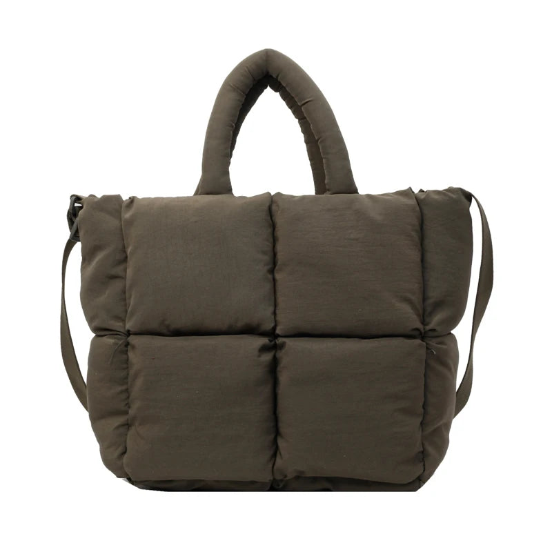 Women Puffer Satchel Bags Large Capacity Simple Shopping Bag Solid Color Fashion Messenger Bags Adjustable Strap Chic Hobo Bag