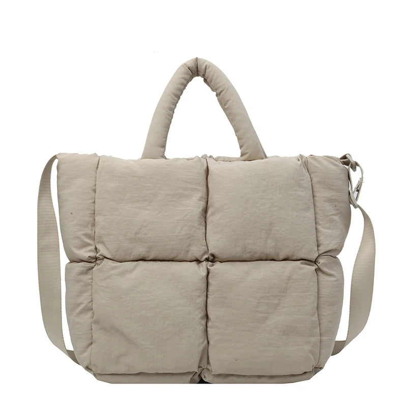 Women Puffer Satchel Bags Large Capacity Simple Shopping Bag Solid Color Fashion Messenger Bags Adjustable Strap Chic Hobo Bag