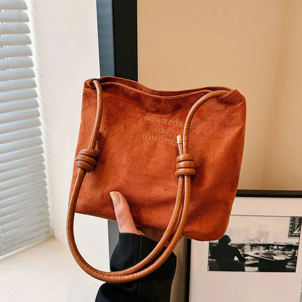 Suede Handbag Casual Rope Buckle Design Multicolor Shoulder Bag Adjustable Straps Tote Crossbody Bucket Bag