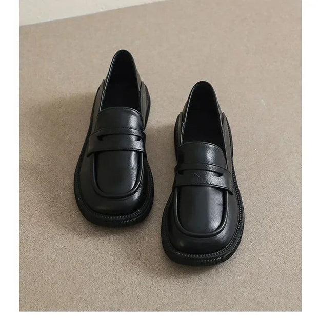 Luxury Black Leather Women Loafers Platform Slip on Shoes for Women 2024 Spring British Casual Flats Shoe Woman Low Heels 43