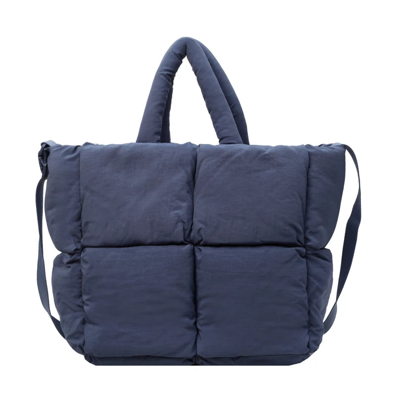 Women Puffer Satchel Bags Large Capacity Simple Shopping Bag Solid Color Fashion Messenger Bags Adjustable Strap Chic Hobo Bag