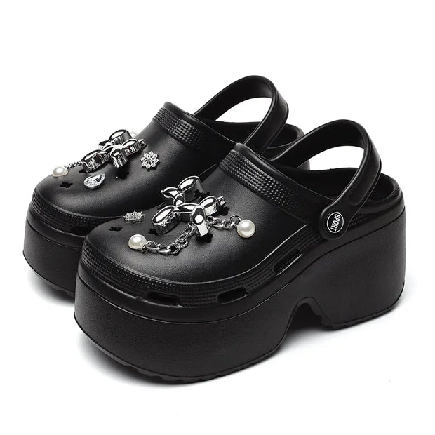 New Summer Women Clogs Slippers Thick Bottom 8cm Sandals Garden Shoes Outdoor Clog Sandals Hole Shoes Trend Beach Shoes DIY