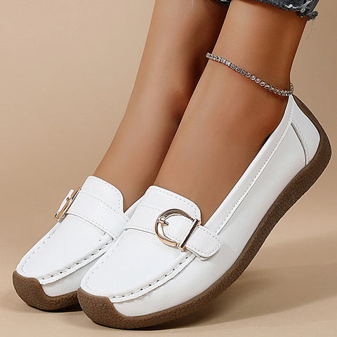 Woman Shoes 2025 New Low Heels Casual White Shoes Women's Loafers Slip On Elegant Flat Heel Zapatos De Mujer Soft Leather Flats