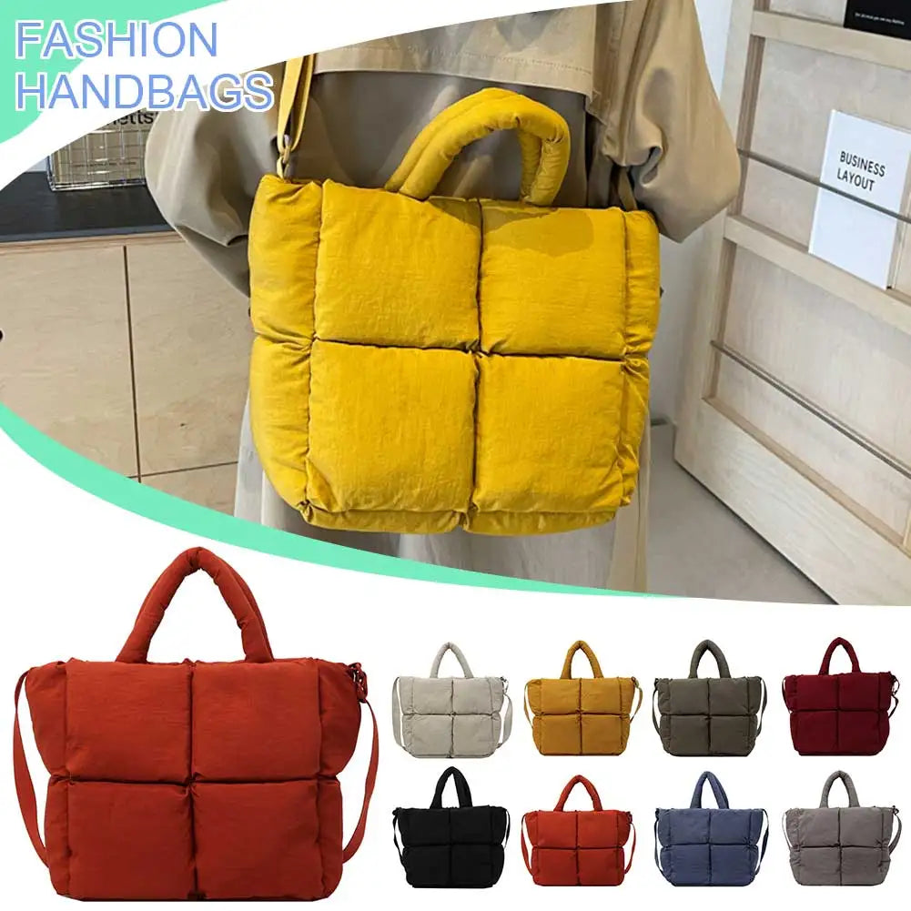 Women Puffer Satchel Bags Large Capacity Simple Shopping Bag Solid Color Fashion Messenger Bags Adjustable Strap Chic Hobo Bag