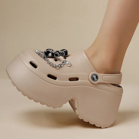 New Summer Women Clogs Slippers Thick Bottom 8cm Sandals Garden Shoes Outdoor Clog Sandals Hole Shoes Trend Beach Shoes DIY