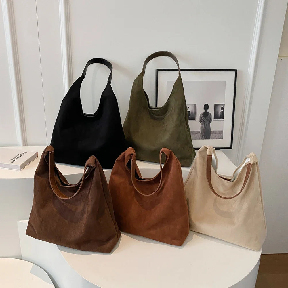 Women Suede Shoulder Bag Retro Single Shoulder Bag Large Capacity Trendy Work Handbag Stylish Vintage Hobo Bag Top Handle Bag