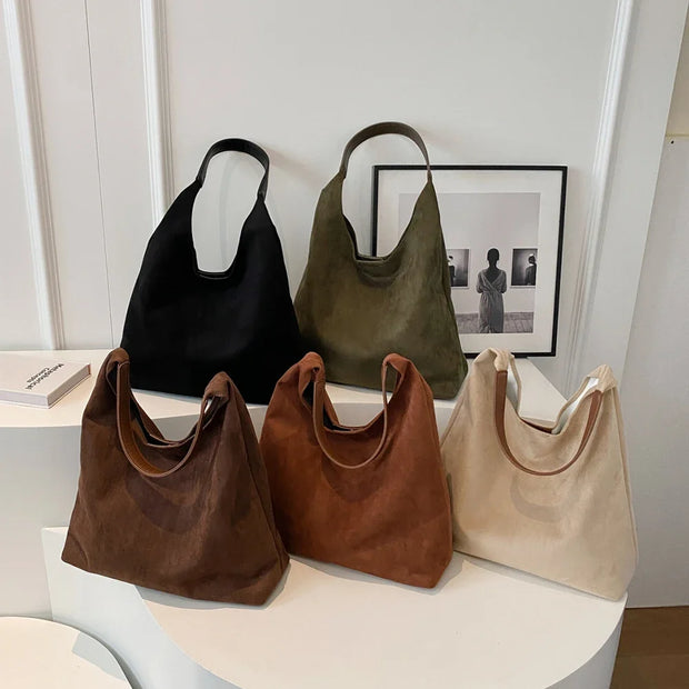 Women Suede Shoulder Bag Retro Single Shoulder Bag Large Capacity Trendy Work Handbag Stylish Vintage Hobo Bag Top Handle Bag