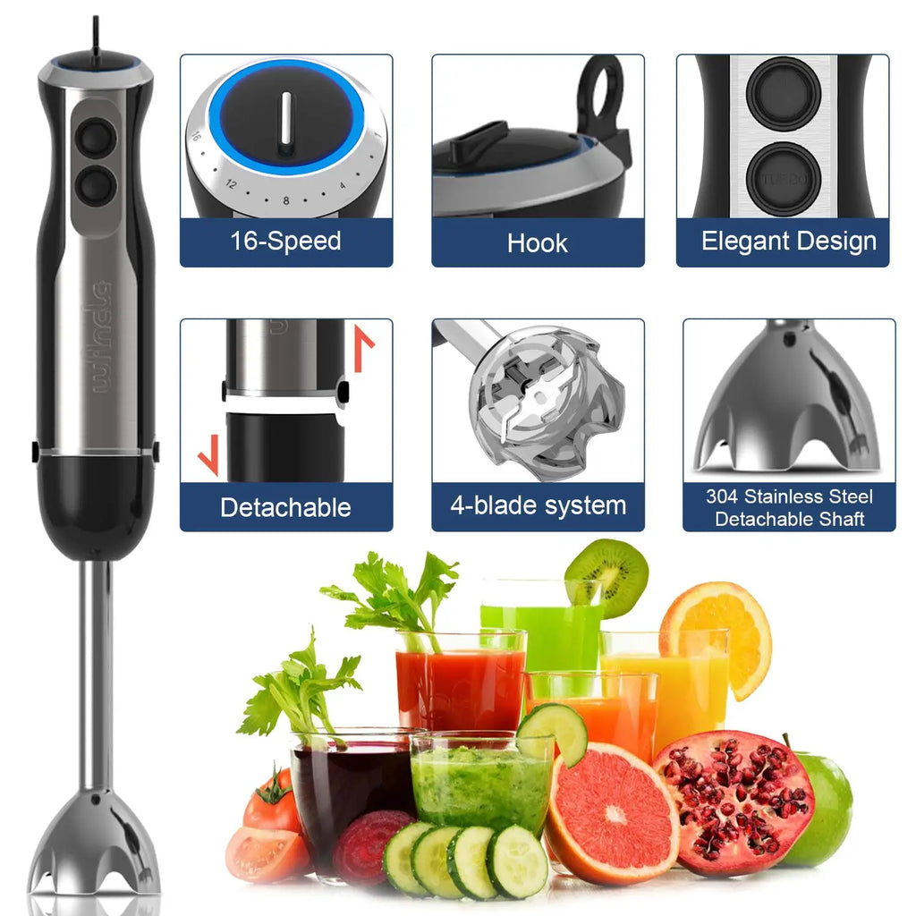 16-Speed Hand Blender by Wancle – Immersion Mixer for Smoothies, Sauces & More