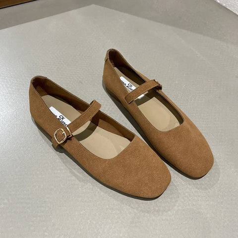 SUOJIALUN 2025 Spring New Brand Women Flat Shoes Round Toe Shallow Slip On Ladies Casual Ballet Shoes Soft Leather Eelgant Balle