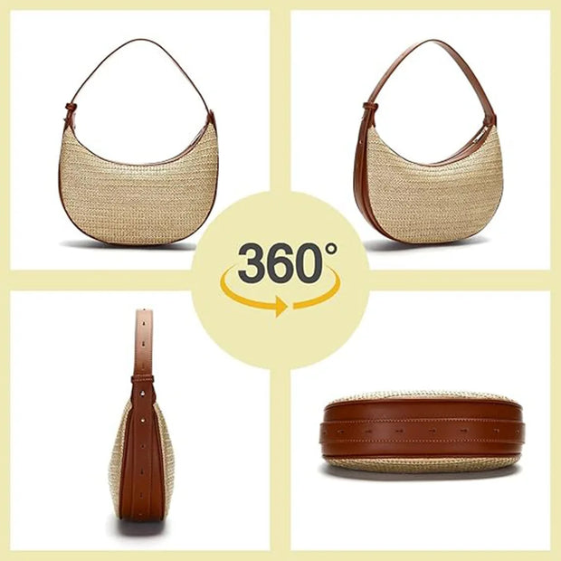 Top Handle Straw Crossbody Bags for Women, Summer Straw Purses and Handbags Shoulder Clutch Beach Bag