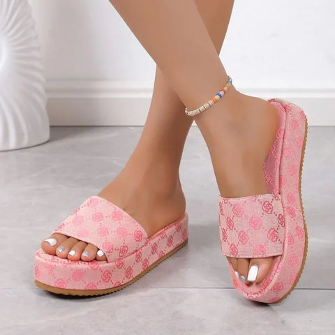 Women Platform Slippers 2025 Summer Women Shoes Designer Flat Sandals Outdoor Floral Sandals Ladies Beach Shoes Sandalias