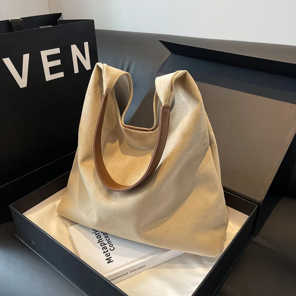 Women Suede Shoulder Bag Retro Single Shoulder Bag Large Capacity Trendy Work Handbag Stylish Vintage Hobo Bag Top Handle Bag