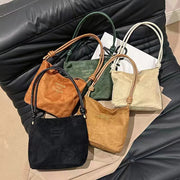 Suede Handbag Casual Rope Buckle Design Multicolor Shoulder Bag Adjustable Straps Tote Crossbody Bucket Bag