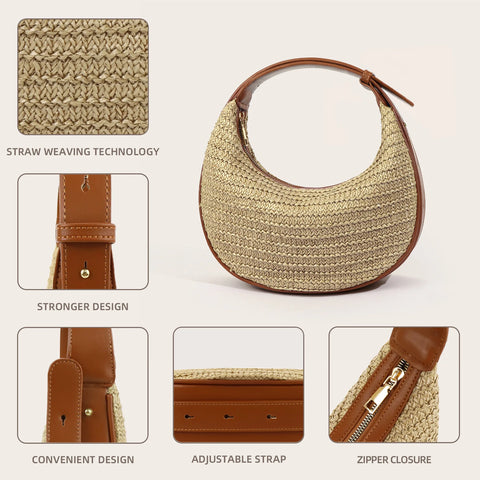 Top Handle Straw Crossbody Bags for Women, Summer Straw Purses and Handbags Shoulder Clutch Beach Bag