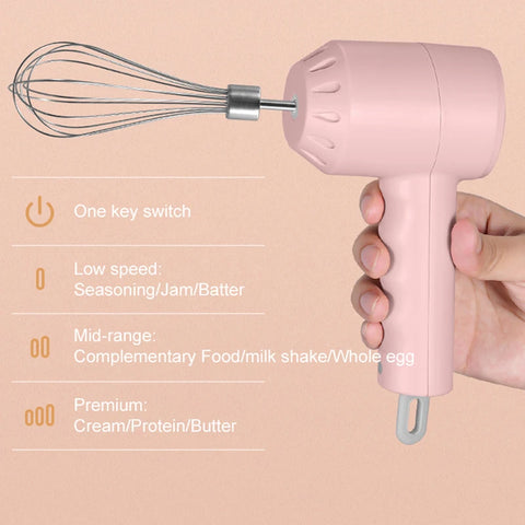 Wireless Hand Mixer – 3-Speed Portable Electric Blender for Baking & Dough