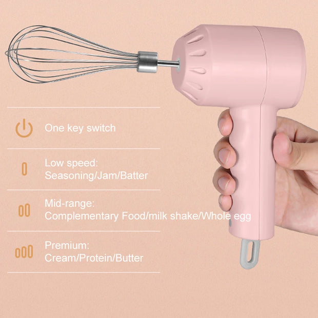 Wireless Hand Mixer – 3-Speed Portable Electric Blender for Baking & Dough