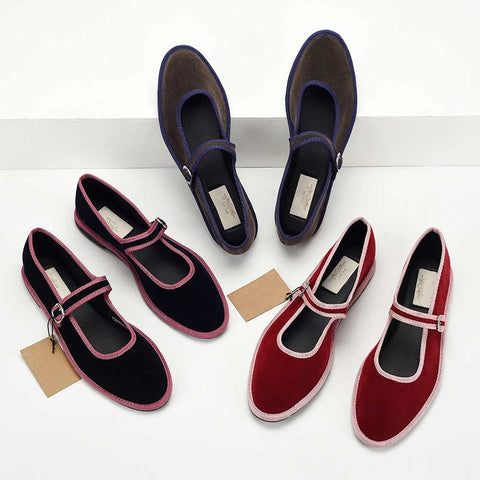 2025 New Women's Mary Jane Flats - Adjustable Strap Slip-On in beige color on a stylish black surface