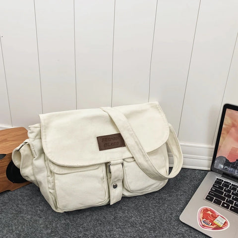 Women's School Messenger Bags For Women Shoulder Ladies Designer Handbag Solid Large Capacity Casual Canvas Shoulder Female Bags