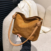 Suede Handbag Casual Rope Buckle Design Multicolor Shoulder Bag Adjustable Straps Tote Crossbody Bucket Bag