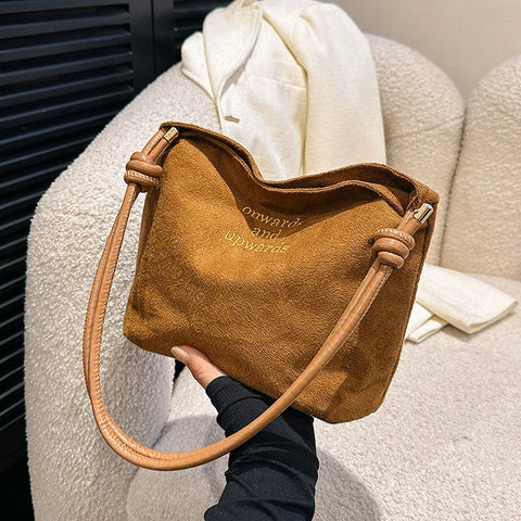 Suede Handbag Casual Rope Buckle Design Multicolor Shoulder Bag Adjustable Straps Tote Crossbody Bucket Bag