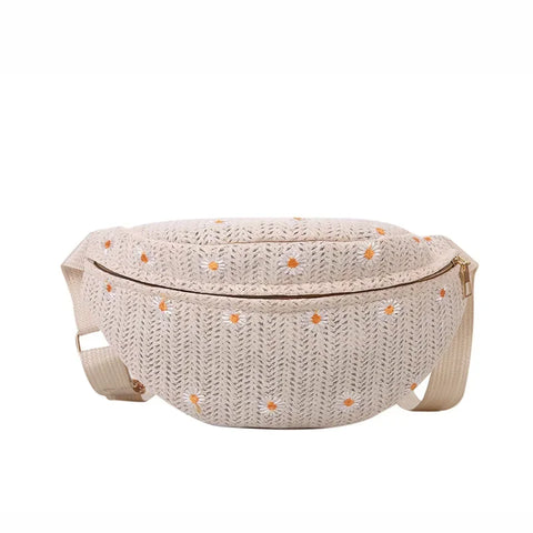 Women's Waist Bag Straw Woven Ladies Shoulder Crossbody Bags for Women 2025 Summer Fanny Pack Fashion Phone Female Chest Bag