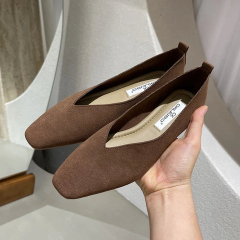 SUOJIALUN 2025 Spring New Brand Women Flat Shoes Round Toe Shallow Slip On Ladies Casual Ballet Shoes Soft Leather Eelgant Balle