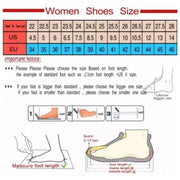 Women's shoe size chart with US and EU sizes, measuring foot length for proper fit.