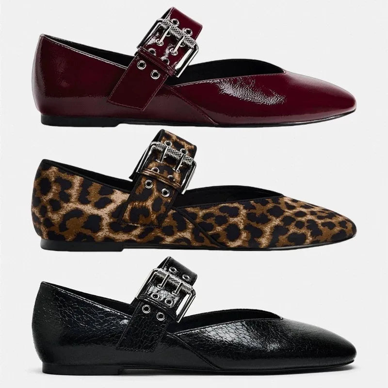 2025 Shoes Women Flats Shallow Mouth Autumn Pointed Toe Loafers Ballerinas New Fall Leopard Retro Dress Shoes Zapatos De Mujer