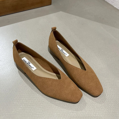 SUOJIALUN 2025 Spring New Brand Women Flat Shoes Round Toe Shallow Slip On Ladies Casual Ballet Shoes Soft Leather Eelgant Balle