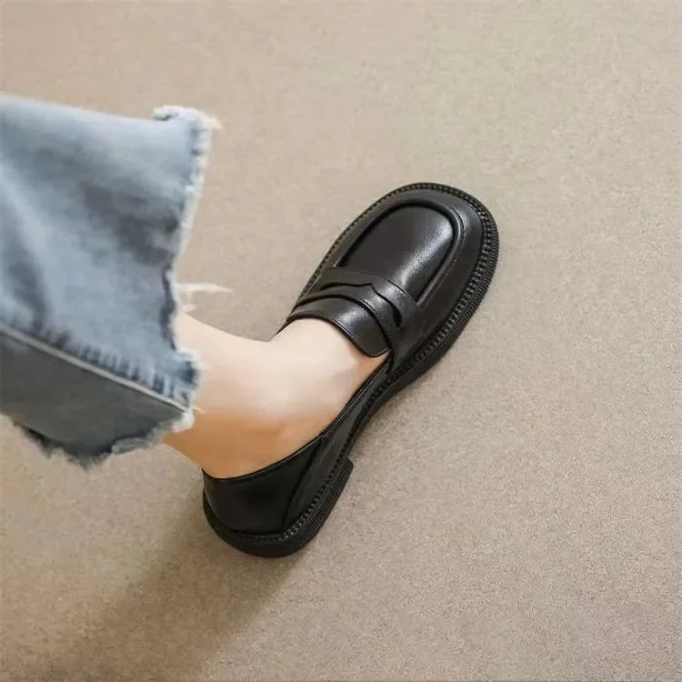 Luxury Black Leather Women Loafers Platform Slip on Shoes for Women 2024 Spring British Casual Flats Shoe Woman Low Heels 43