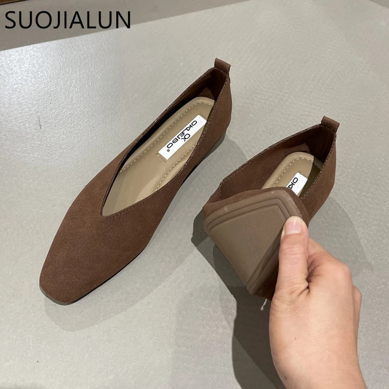 SUOJIALUN 2025 Spring New Brand Women Flat Shoes Round Toe Shallow Slip On Ladies Casual Ballet Shoes Soft Leather Eelgant Balle
