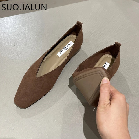 SUOJIALUN 2025 Spring New Brand Women Flat Shoes Round Toe Shallow Slip On Ladies Casual Ballet Shoes Soft Leather Eelgant Balle