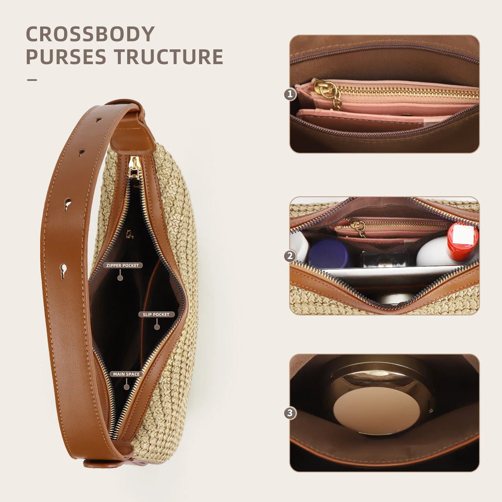 Top Handle Straw Crossbody Bags for Women, Summer Straw Purses and Handbags Shoulder Clutch Beach Bag