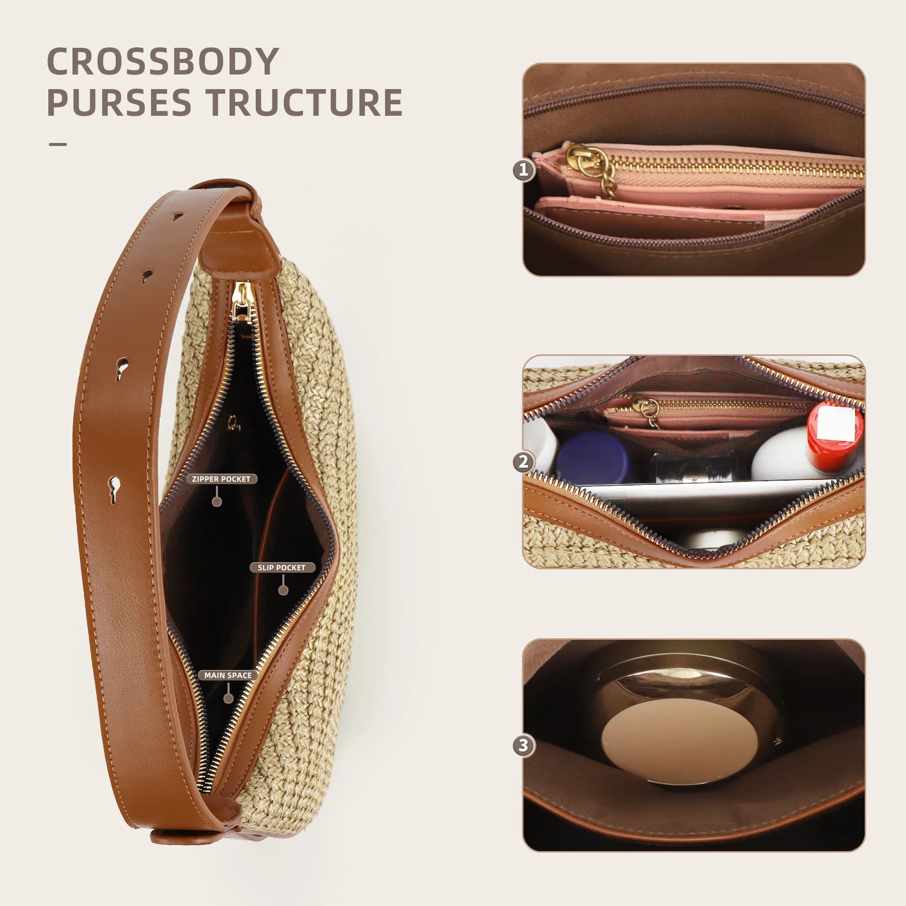 Top Handle Straw Crossbody Bags for Women, Summer Straw Purses and Handbags Shoulder Clutch Beach Bag