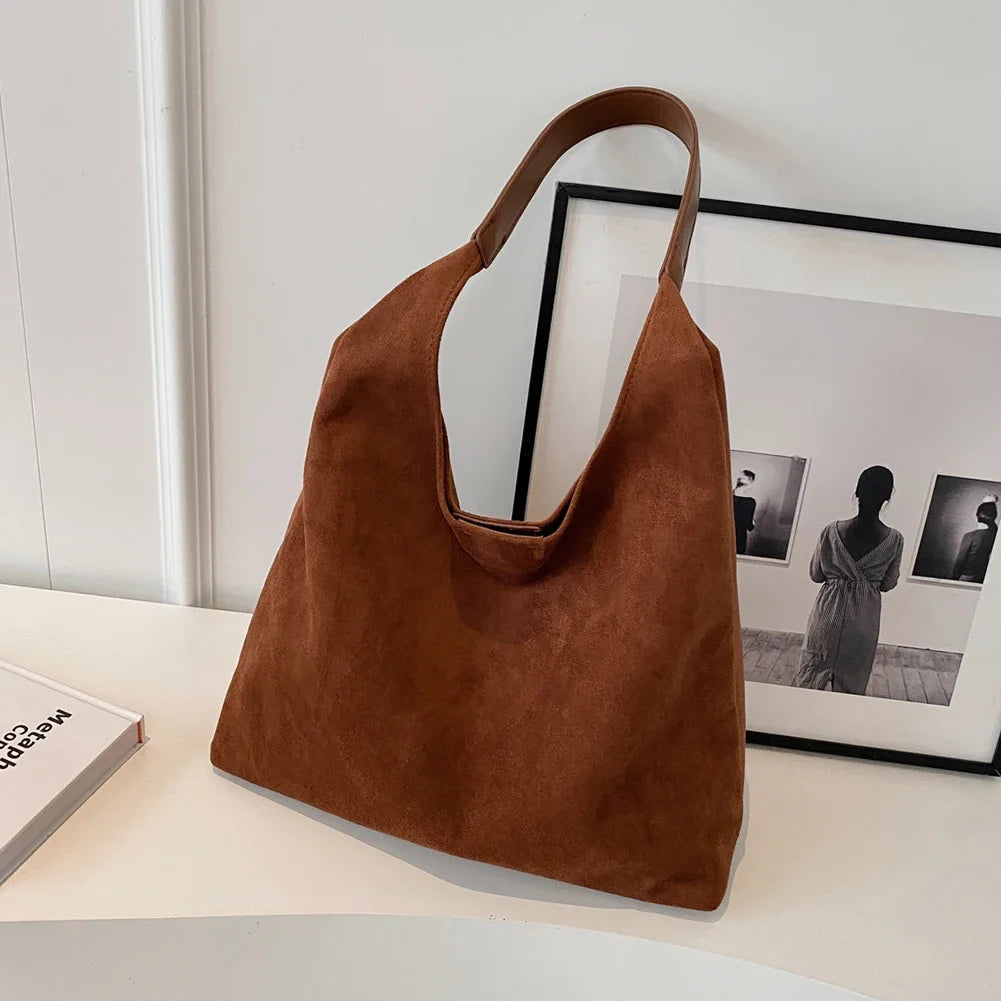 Women Suede Shoulder Bag Retro Single Shoulder Bag Large Capacity Trendy Work Handbag Stylish Vintage Hobo Bag Top Handle Bag