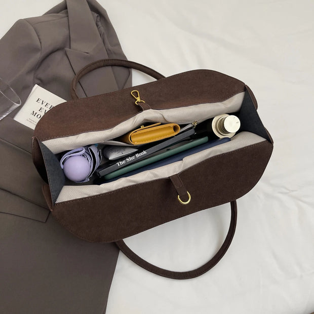 Classic Faux Suede Handbags Women England Style Elegant Shoulder Bags Big Solid Designer Casual Totes Lady Retro Female Packages