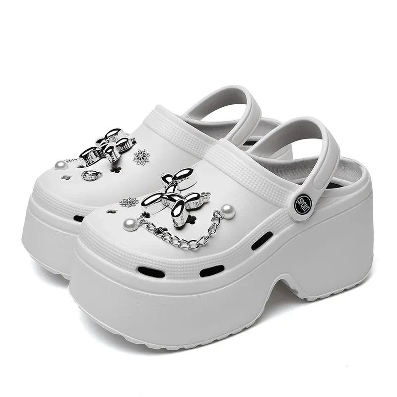 New Summer Women Clogs Slippers Thick Bottom 8cm Sandals Garden Shoes Outdoor Clog Sandals Hole Shoes Trend Beach Shoes DIY