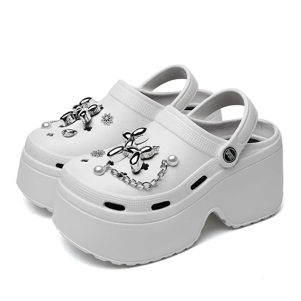 New Summer Women Clogs Slippers Thick Bottom 8cm Sandals Garden Shoes Outdoor Clog Sandals Hole Shoes Trend Beach Shoes DIY