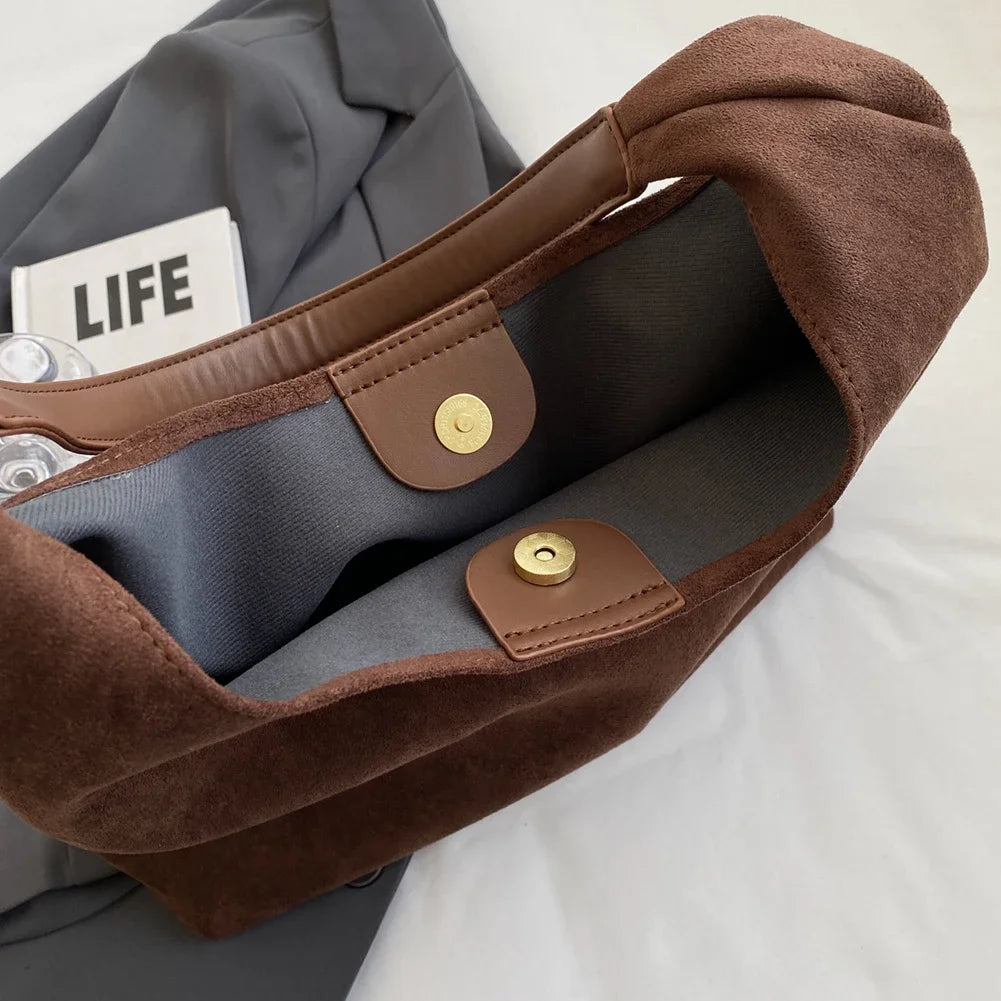 Women Suede Shoulder Bag Retro Single Shoulder Bag Large Capacity Trendy Work Handbag Stylish Vintage Hobo Bag Top Handle Bag
