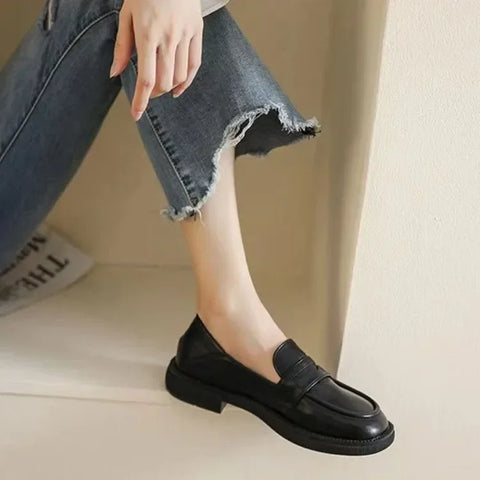 Luxury Black Leather Women Loafers Platform Slip on Shoes for Women 2024 Spring British Casual Flats Shoe Woman Low Heels 43