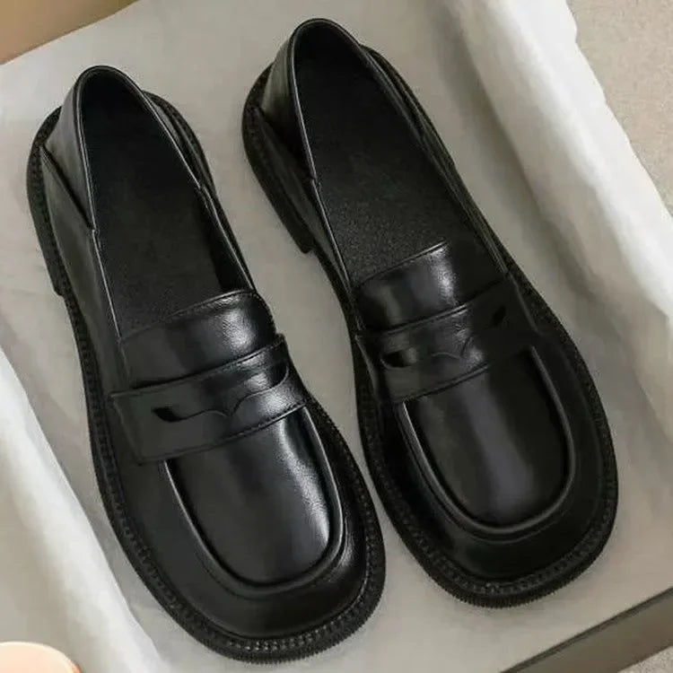 Luxury Black Leather Women Loafers Platform Slip on Shoes for Women 2024 Spring British Casual Flats Shoe Woman Low Heels 43
