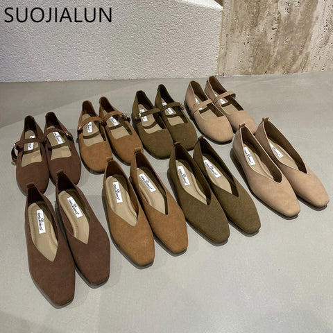 SUOJIALUN 2025 Spring New Brand Women Flat Shoes Round Toe Shallow Slip On Ladies Casual Ballet Shoes Soft Leather Eelgant Balle