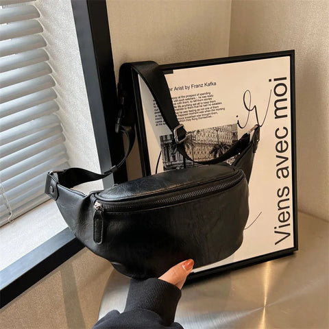 Brand Design Women Chest Bag Black Leather Shoulder Crossbody Bags For Ladies Belt Bag Female Waist Pack Fanny Packs Phone Walle