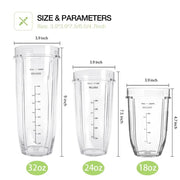 Ninja BL480/BL482/BL640 Compatible Cups – 3-Pack Replacement Set (18/24/32oz)