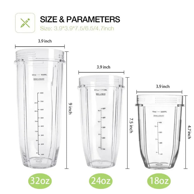 Ninja BL480/BL482/BL640 Compatible Cups – 3-Pack Replacement Set (18/24/32oz)