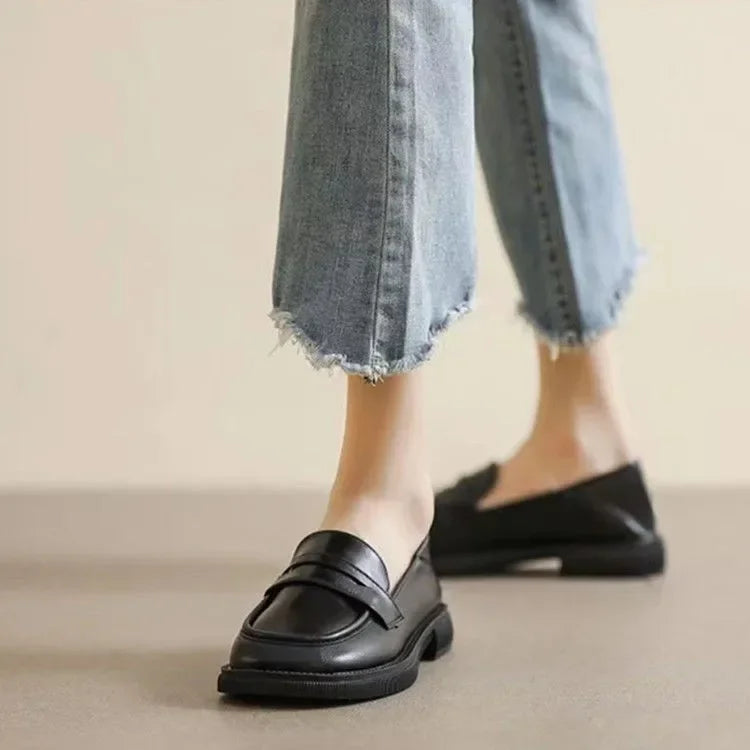 Luxury Black Leather Women Loafers Platform Slip on Shoes for Women 2024 Spring British Casual Flats Shoe Woman Low Heels 43