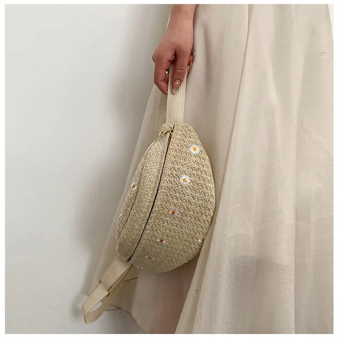 Women's Waist Bag Straw Woven Ladies Shoulder Crossbody Bags for Women 2025 Summer Fanny Pack Fashion Phone Female Chest Bag