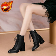 Leather Booties Brown Elegant With Medium Heels Female Short Shoes New Rock Spring 2025 Designer Luxury Sale Women's Ankle Boots